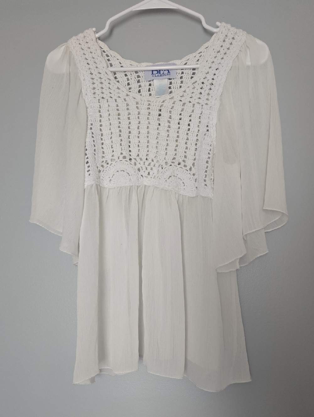 Vintage BFA Classics White Crochet Sheer Blouse
